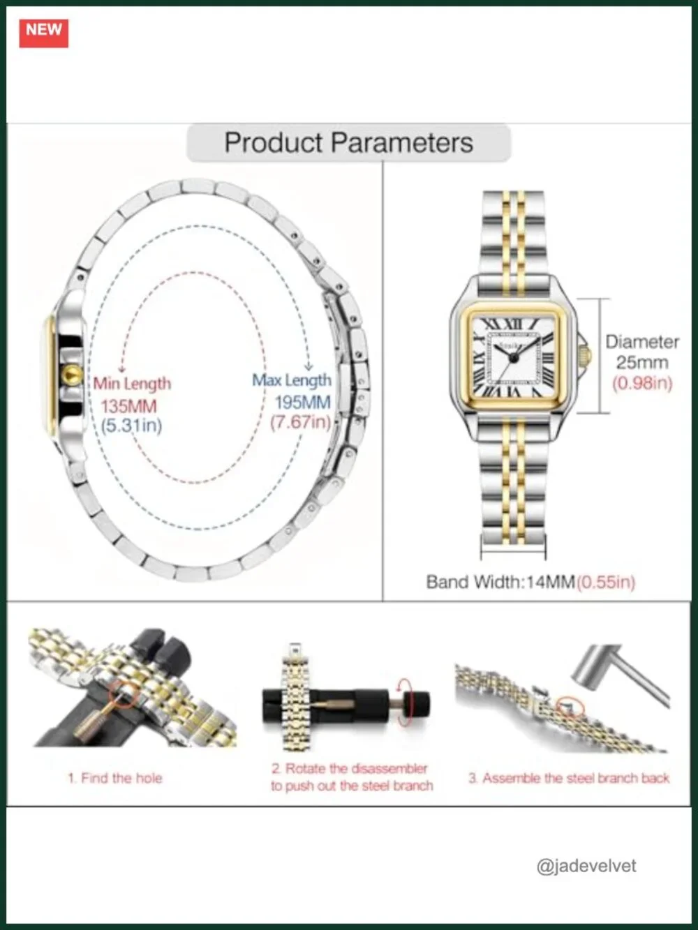 Women's Dress Watch | Square Case | Japanese Movement | Stainless Steel Band